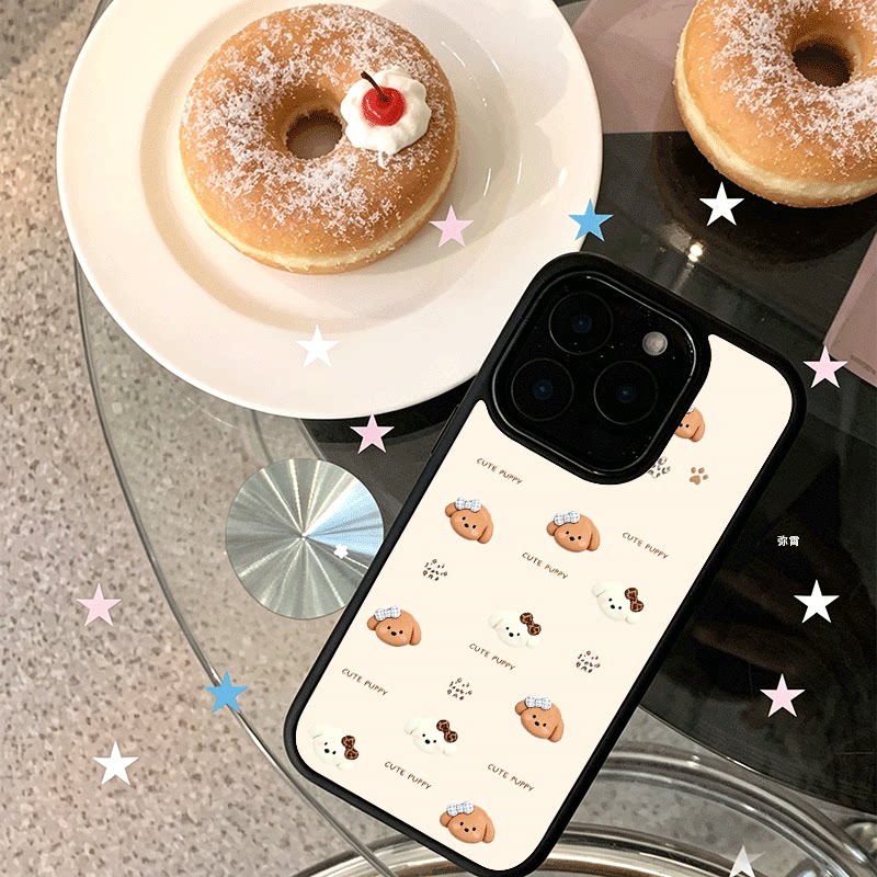 ins豹纹小狗脑袋适用苹果18promax手机壳iPhone17创意15新款14黑色肤感13mini小众x情侣11玻璃12女16防摔硬壳