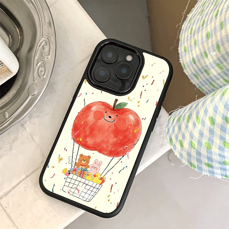 ins苹果热气球动物适用苹果17promax手机壳iPhone16创意15新款14黑色肤感13mini小众x情侣11玻璃12女防摔硬壳