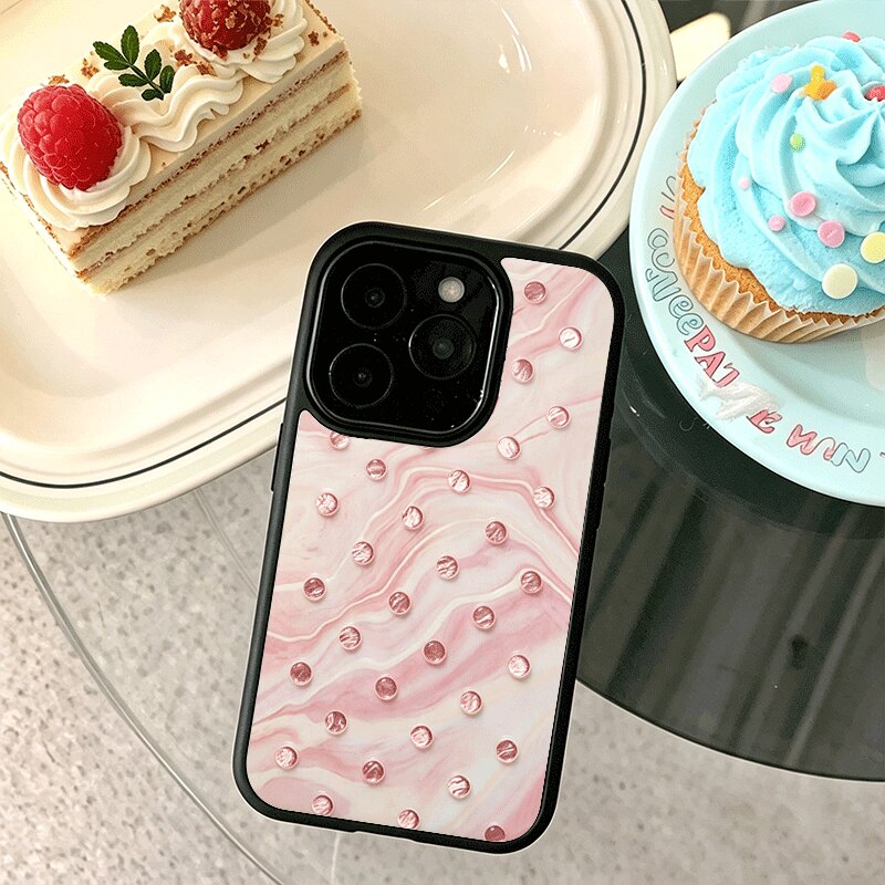 理石纹粉波点适用苹果17手机壳iPhone16创意15新款14爆款13min女12promax网红小众黑色肤感玻璃7全包防摔硬壳