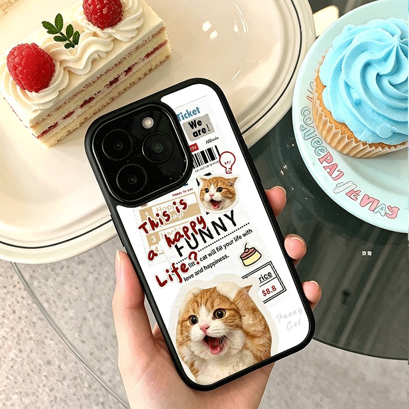 报纸猫咪适用苹果17手机壳iPhone16promax创意15新款14爆款13min少女12网红小众11黑色肤感玻璃7全包防摔硬壳
