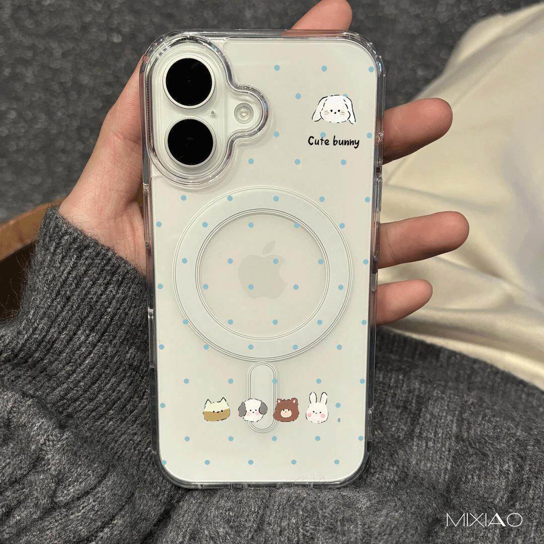 卡通ins蓝波点小动物头像适用苹果17PROMAX磁吸无线手机壳iPhone16promax透明亚克力15简约14可爱13防摔硬壳