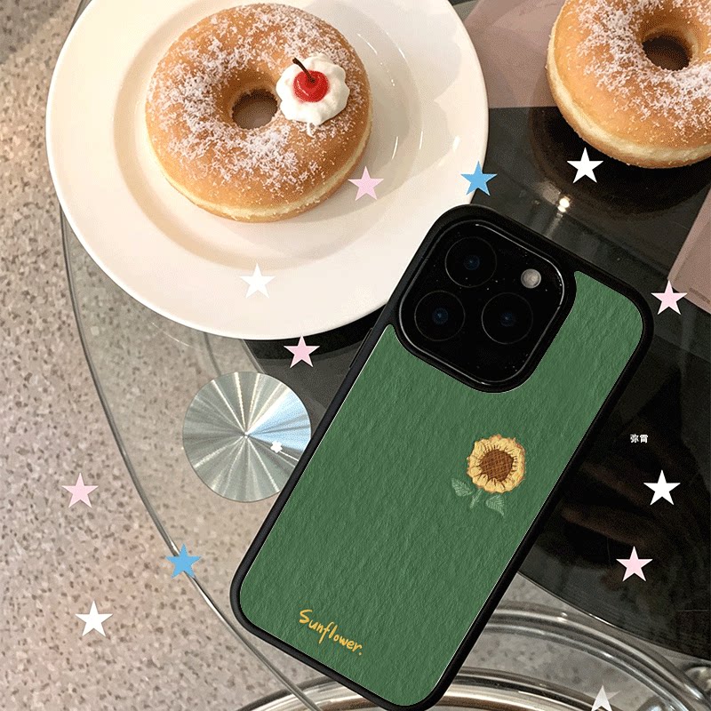 ins太阳花绿适用苹果17promax手机壳iPhone16创意15新款14黑色肤感13mini小众少女x情侣11玻璃12全包防摔硬壳