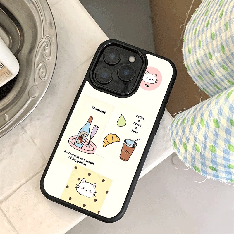 猫咪便签贴适用苹果17手机壳iPhone16创意15新款14爆款13min女12promax网红小众11黑色肤感玻璃7全包防摔硬壳