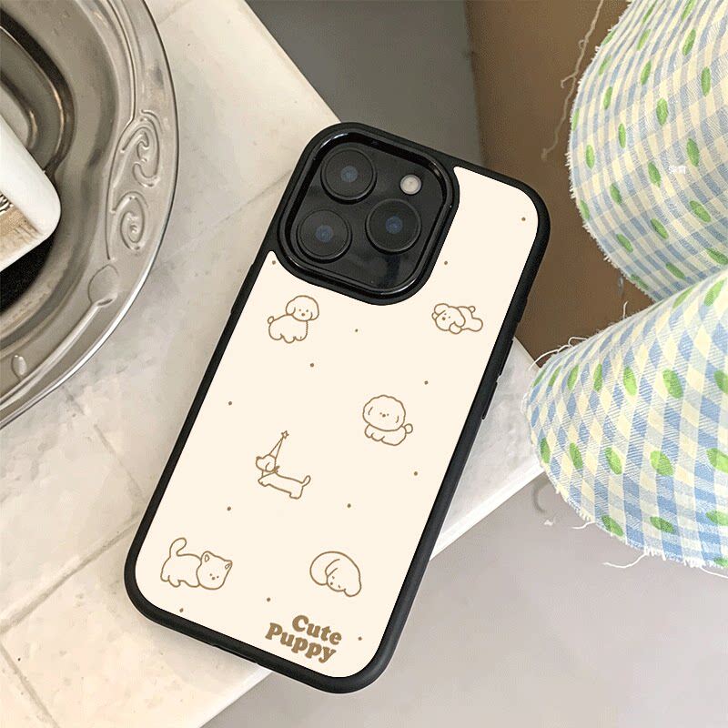 爆款趣味线条小狗适用苹果18手机壳iPhone17promax创意15新款14爆款13mi小众11黑色肤感玻璃8女12p防摔16硬壳
