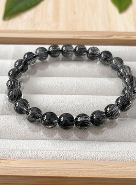 天然水晶黑发晶手链 巴西发晶手串黑顺发 密发手链男女款手串