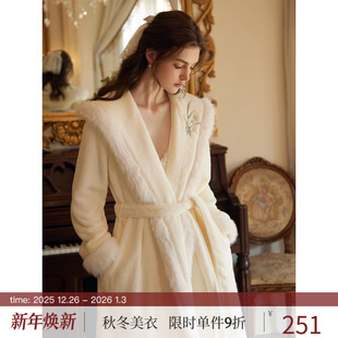 浴袍加厚牛奶绒睡衣 连帽长款 RoseTree珊瑚绒睡袍女冬季 国风新中式