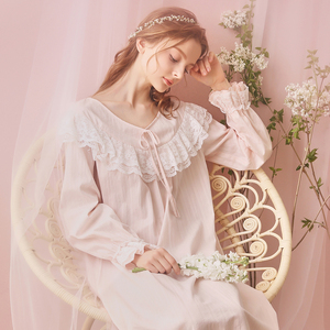 RoseTree宫廷复古蕾丝睡裙女春秋长袖纯棉公主睡衣少女全棉家居服