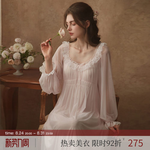 RoseTree睡裙女春秋季长袖宫廷风蕾丝独特绝美睡衣带胸垫2026新款