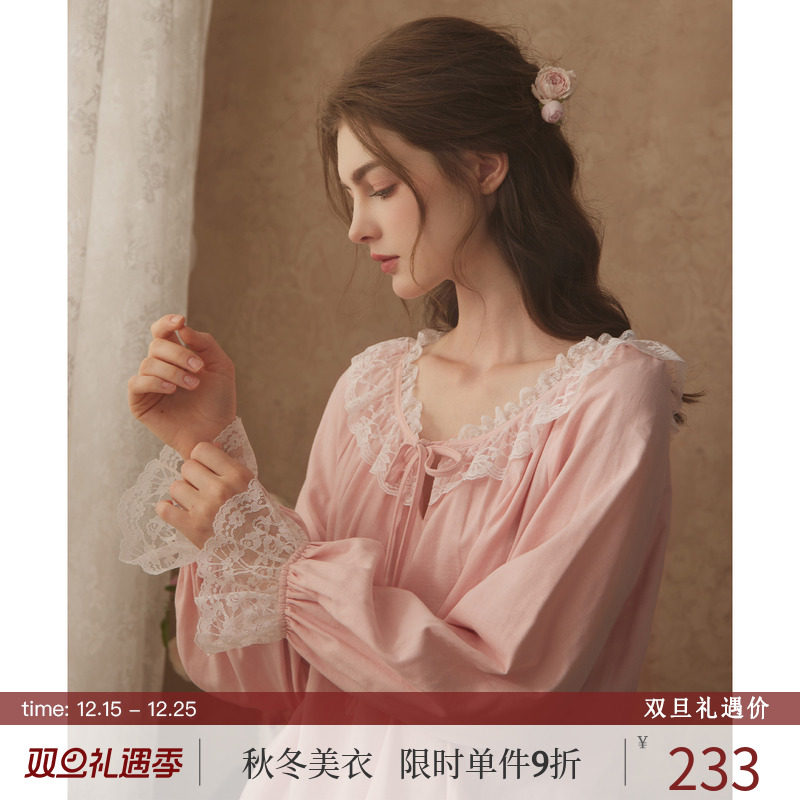 古典宫廷少女宽松棉纱睡衣套装