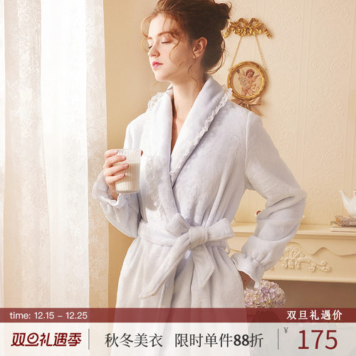 rosetree珊瑚绒新娘晨袍宫廷风