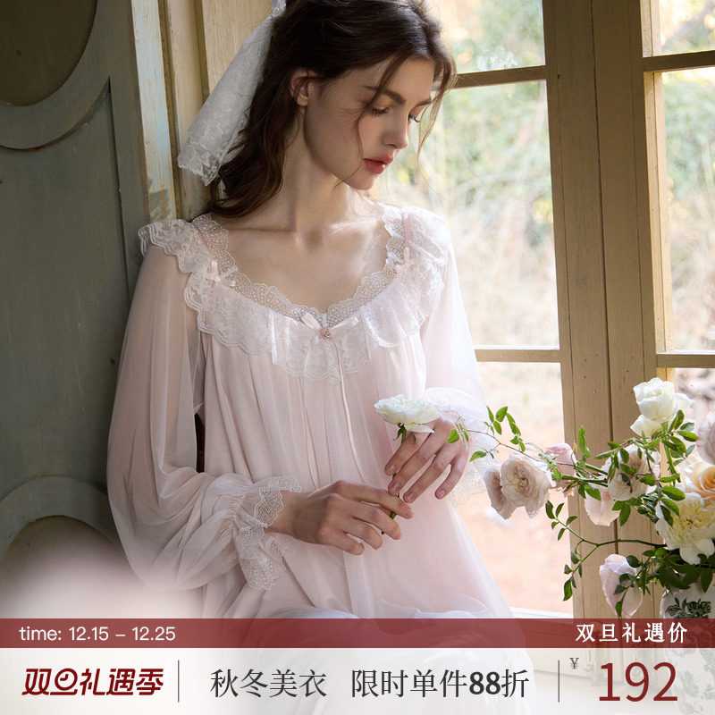 RoseTree唯美宫廷风柔纱长袖睡裙