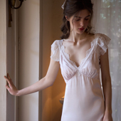 RoseTree性感吊带睡裙女夏季 V领高级感法式 蕾丝仿真丝睡衣带胸垫