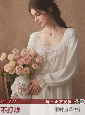 RoseTree公主风睡裙女款春秋季长袖长款法式复古宫廷风蕾丝睡衣裙
