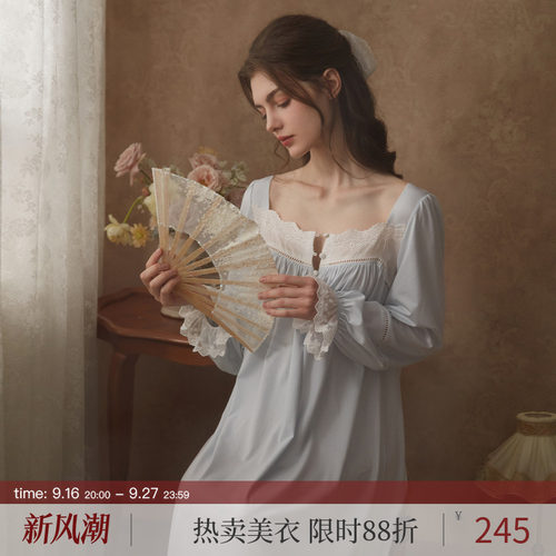 法式宫廷风慵懒文艺刺绣蕾丝睡裙