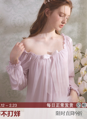 RoseTree法式睡裙女款春夏季长袖宽松冰丝宫廷公主风性感睡衣长款