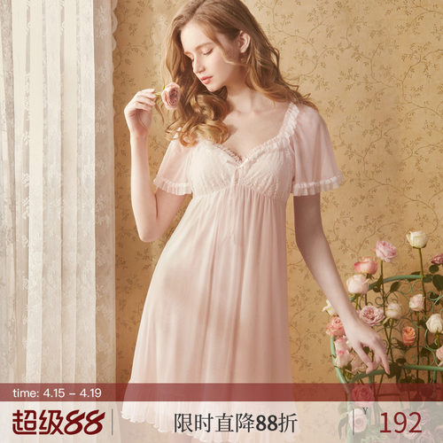 rosetree宫廷风睡裙短袖蕾丝