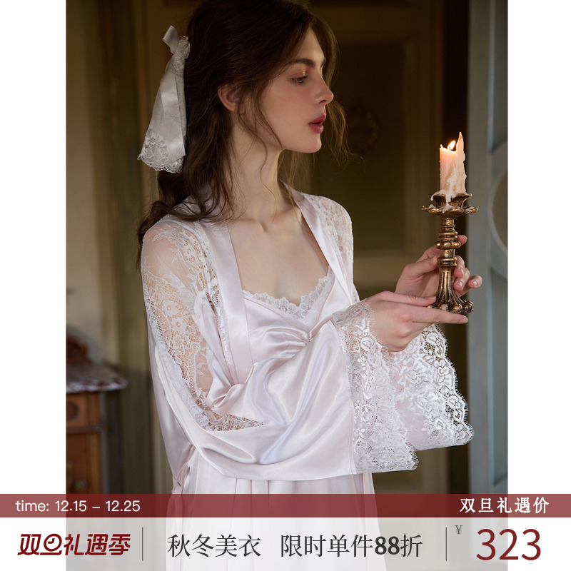 RoseTree法式性感吊带晨袍两件套
