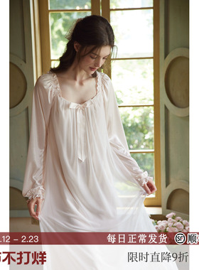 RoseTree冰丝睡裙女春秋长袖长款宫廷公主风性感纯欲法式绝美睡衣