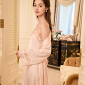 RoseTree睡衣女两件套春夏季 冰丝蕾丝性感高级感吊带睡裙睡袍套装