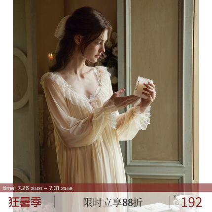 RoseTree冰丝睡裙女春秋长袖长款宫廷公主风性感纯欲法式绝美睡衣
