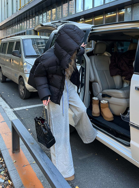 KMZD 软软雪山 90白鸭绒连帽短款羽绒服宽松加厚保暖女士冬季外套