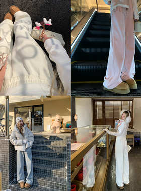 KMZD 溜溜裤 高腰垂感休闲直筒运动裤米白色阔腿裤长裤女秋冬百搭