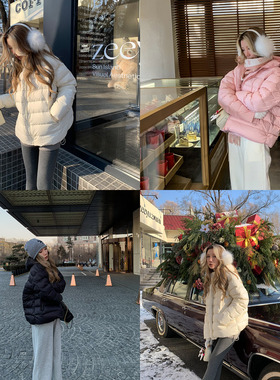 KMZD 轻量羽绒 排骨羽绒90白鸭绒短款外套连帽保暖宽松面包女冬季