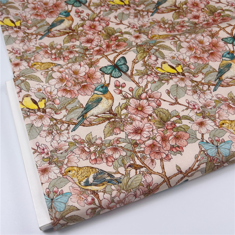 20支复古蝴蝶樱花鸟花朵纯棉面料印花平纹棉布手工DIY布料服饰