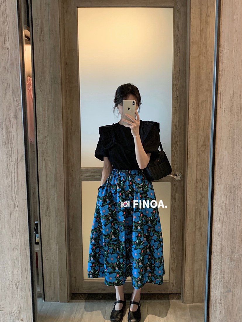 2023新款小众设计蓝色复古长裙