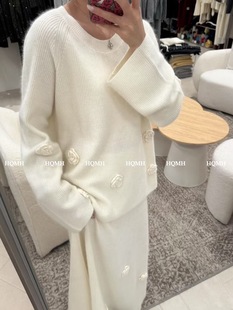 宽松韩版 保暖圆领长袖 毛衣 小众设计师原创立体花朵毛衫 2025冬新款