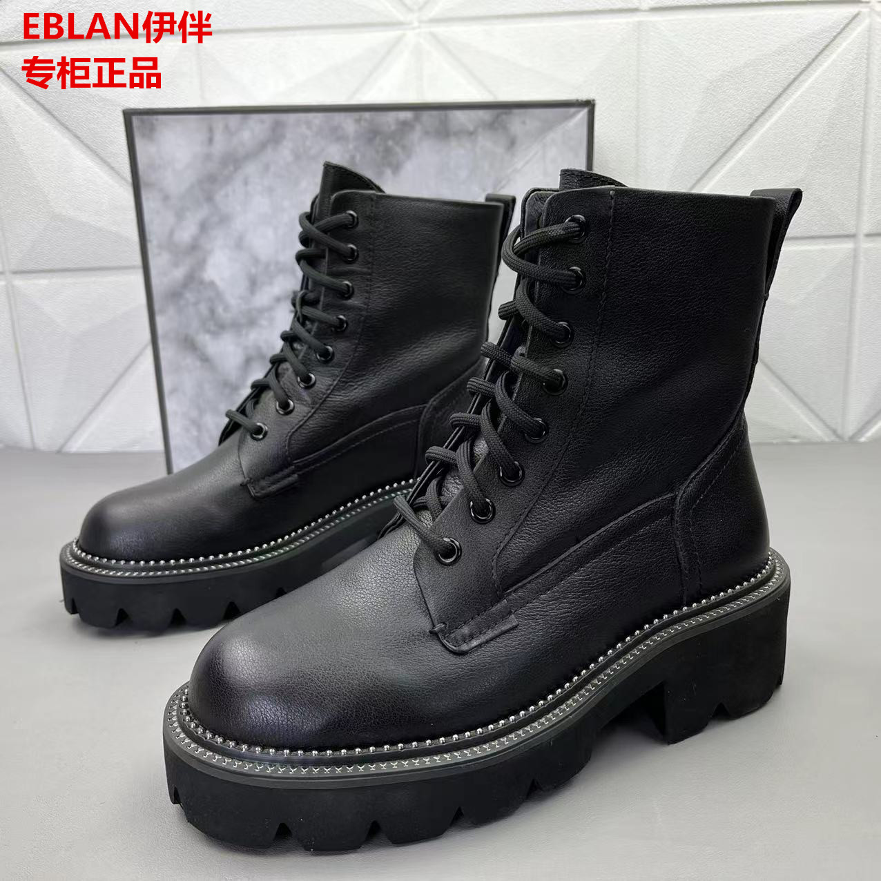 品牌清仓真皮低跟马丁靴百搭女鞋