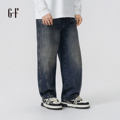 GF男装  秋季休闲简约舒适纯棉百搭直筒牛仔松紧裤 S/A 210253019