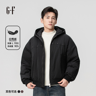 GF男装 冬季简约铆钉宽松舒适保暖连帽短款羽绒服 S/W 170254018