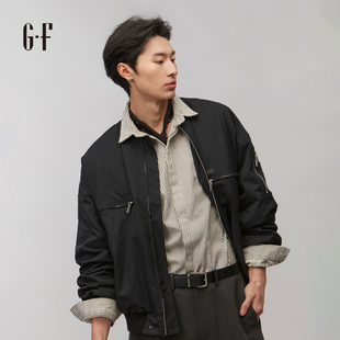 GF 春季美式复古黑色宽松多拉链休闲痞帅工装夹克外套 120261001