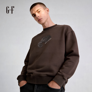 GF男装 冬季复古深棕大象龟裂压印圆领卫衣 S/W 260254014