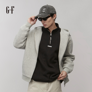 GF 春季浅灰连帽拉链男宽松日系慵懒休闲卫衣夹克外套 120261008