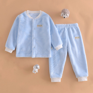 中大儿童珊瑚绒加厚家居睡衣冬季男女童套装加绒保暖长裤上衣套装