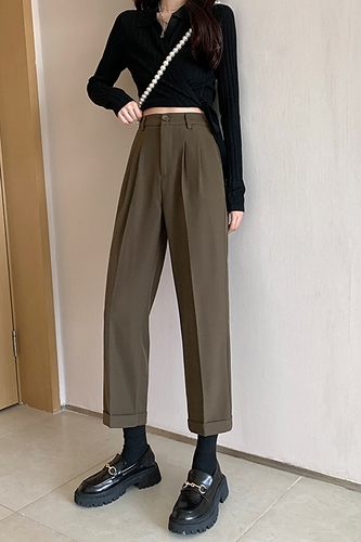 Real price 2021 autumn new small Gospel casual suit pants high waist straight tube wide leg pants