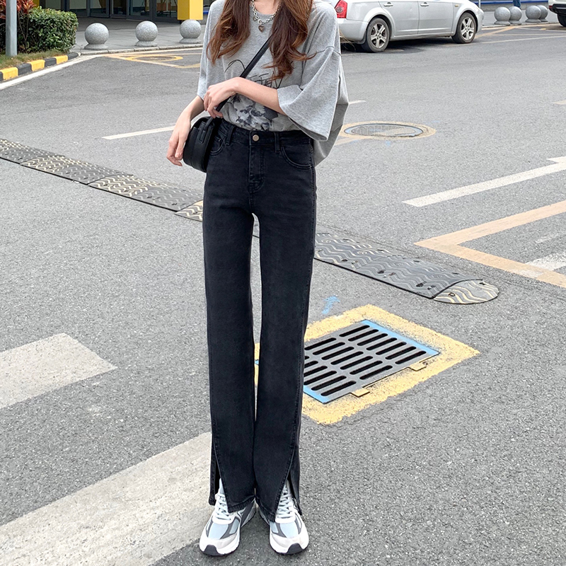 Real price new high waist slim split jeans in 2021