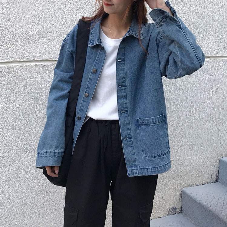 Real shot real price denim jacket Korean loose and versatile student's home retro top