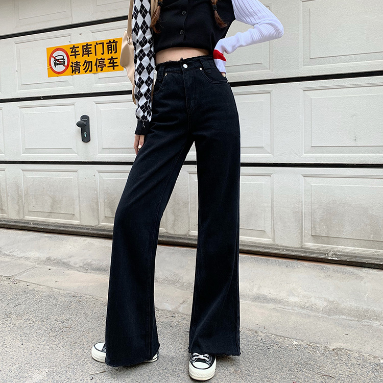 Korean version chic micro flared jeans with high waist and leg length
