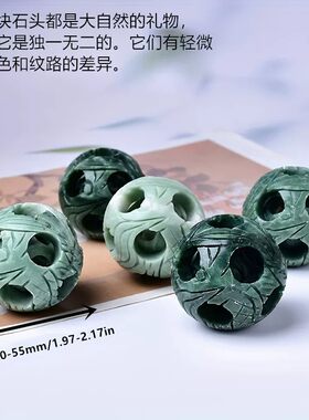 镂空天然玉石头雕刻球手玩保健同心球鬼工玲珑球路路通转运球摆件