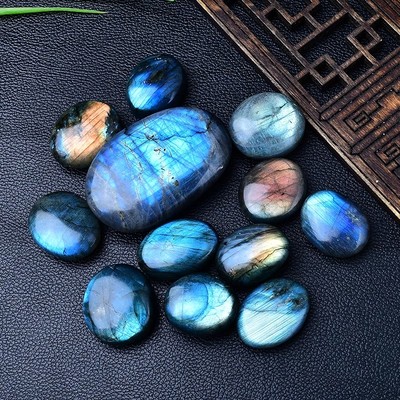 天然拉长石原石摆 件蓝光绿光月光石手把件DIY吊坠饰品鱼缸装饰石