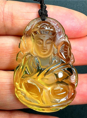 天然黄水晶净瓶南海观音吊坠男水晶平安玉坠佛像菩萨挂件项链女