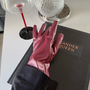 摇儿绕 复古时髦时尚搭配饰 保暖绒小众气质pu皮质手套女ins拍照