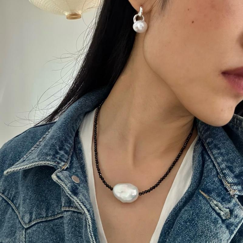 复古锁骨链颈链黑串珠项圈女