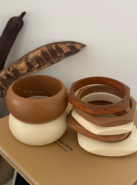 大气几何木质手镯宽手环叠戴