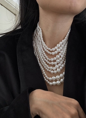编织仿珍珠项链衣领串珠锁骨链