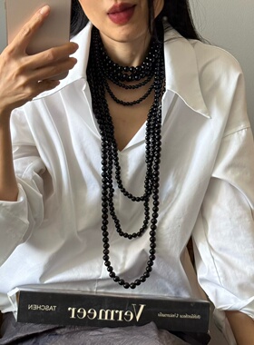 列多层秀场黑串珍珠项链优雅