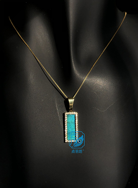 点羽坊孔雀羽仿点翠方形锆石项链吊坠日常百搭气质流行汉服配饰